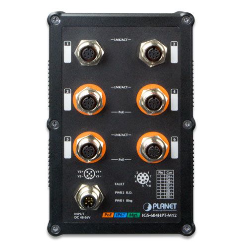 Planet PLANET IGS-604HPT-M12 switch-uri Gestionate L2+ Power over Ethernet (PoE) Suport Negru