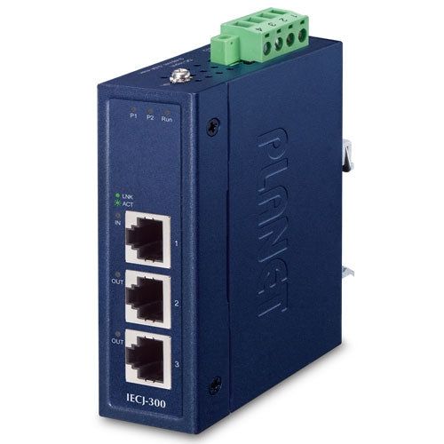 Planet IECJ-300 Industrial 3-Port EtherCAT Junction Slave (-40~75 degrees C, dual 9~48V DC, 1 x 100TX RJ45 IN, 2 x 100TX RJ45 OUT,  BECKHOFF EtherCAT conformanc