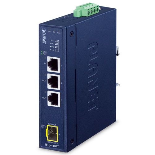 Planet IECJ-410FT Industrial 3-Port RJ45 + 1-Port SFP EtherCAT Junction Slave (-40~75 degrees C, dual 9~48V DC, 1 x 100TX RJ45 IN, 2 x 100TX RJ45 OUT, 1 x 100FX