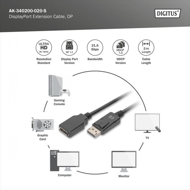 Digitus AK-340200-020-S cablu DisplayPort 2 m Negru