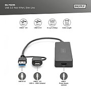 Digitus DA-70235 hub-uri de interfață USB 3.2 Gen 1 (3.1 Gen 1) Type-A + Type-C 12000 Mbit/s Negru