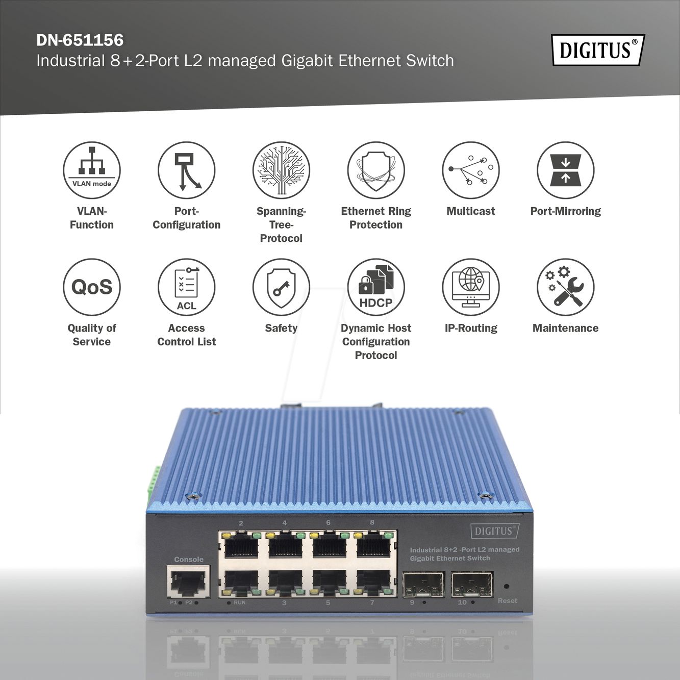 Digitus DN-651156 switch-uri Gestionate L2 Gigabit Ethernet (10/100/1000) Negru, Albastru