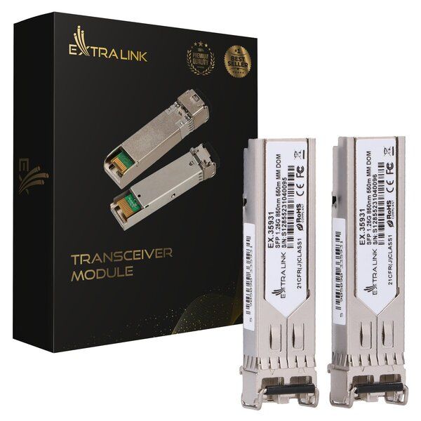 Extralink SFP 1.25G 2-pachet | Modul SFP | 1,25Gbps, LC/UPC, 850nm, 550m, multi mod, DOM, Dedicat pentru HP/Aruba