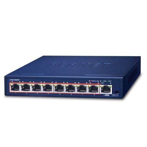 PLANET GSD-908HP switch-uri Fara management Gigabit Ethernet (10/100/1000) Power over Ethernet (PoE) Suport Albastru