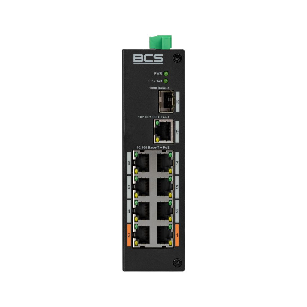 BCS BCS-L-SP0801G-1SFP(2) Switch industrial PoE 8 porturi pe șină DIN cu tehnologie exPoE 96W