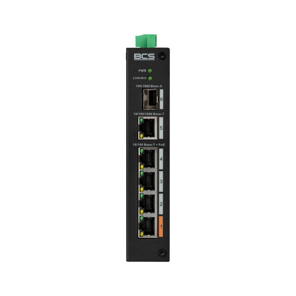 BCS BCS-L-SP0401G-1SFP(2) Switch PoE industrial cu 4 porturi pentru șină DIN 65W
