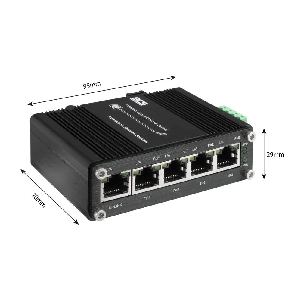 BCS BCS BCS-ISP04G01G Switch PoE industrial cu 4 porturi pentru șină DIN 120W