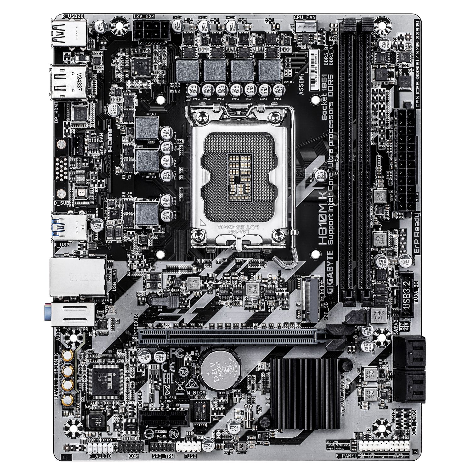 Placa de Baza GIGABYTE H810M K LGA1851, 2x DDR5, 1x DP 1x HDMI, 1x PCIE 4.0 x16 1x PCIE 3.0 x1, 1x M.2, 4x SATA 6GB/s, mATX