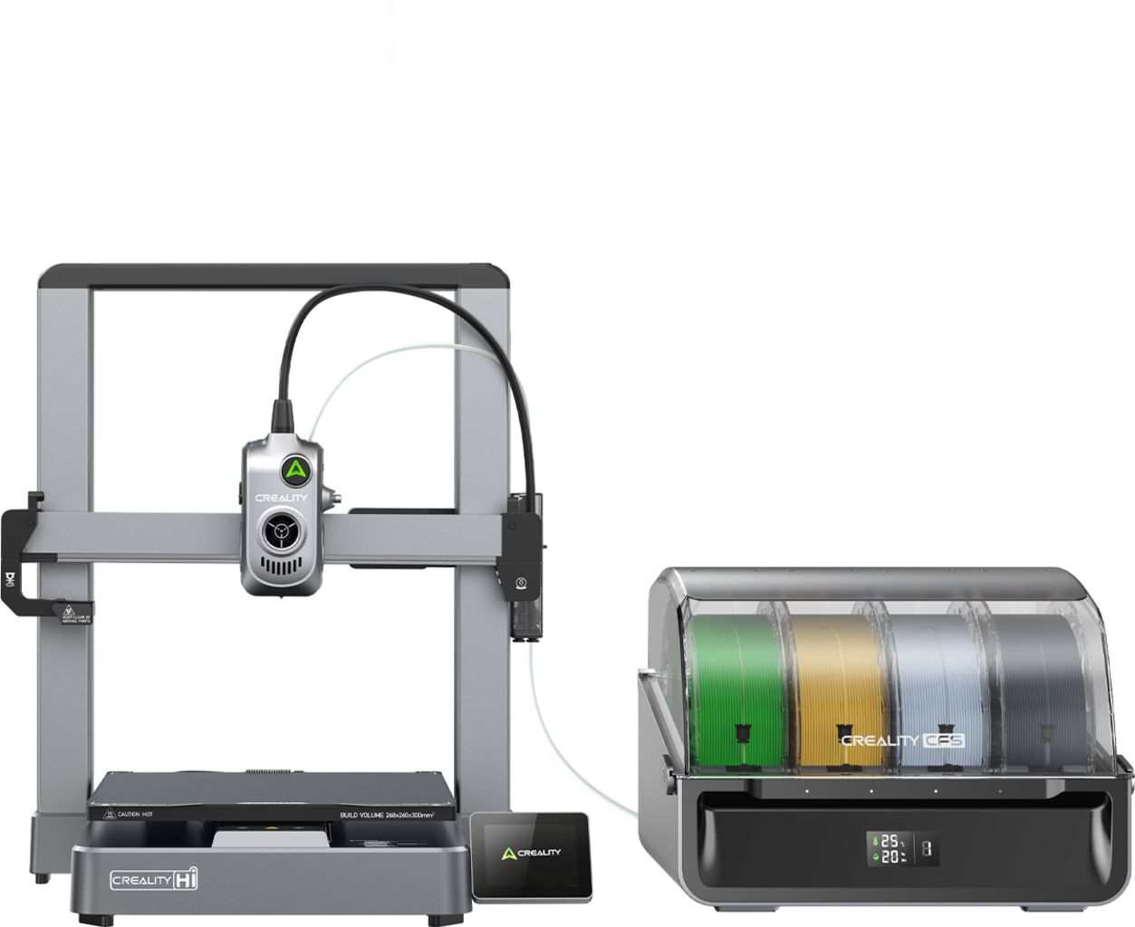 CREALITY HI COMBO 3D PRINTER, Tehnologie FDM, Volum printare: 260 × 260 × 300 mm, dimensiuni imprimanta: 409 × 392 × 477 mm, Touchscreen 3.2 , Camera video pentru monitorizare, Senzor filament, Viteza printare: 300mm/s standard, 500mm/s max, Acuratete: 100±0.1 mm, inaltime strat: 0.1-0.35 mm, Direct