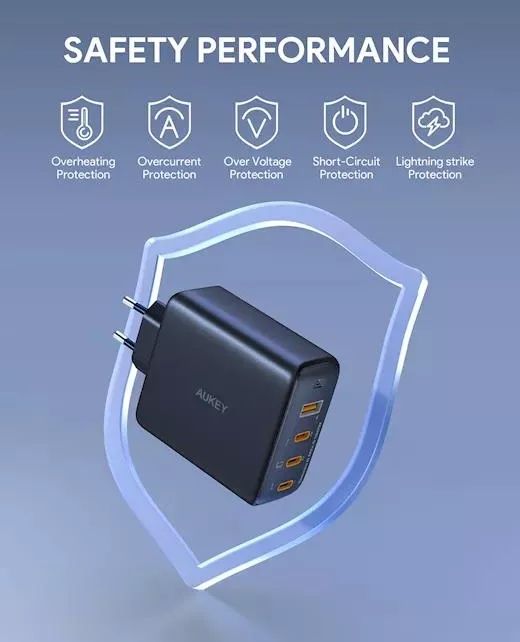 Alimentator retea Aukey, PA-B7S BK, 100W, fast charge, 3 x USB-C, 1 x USB-A, negru,  LLTSEUN1040956  (timbru verde 0.18 lei) - 689323785575