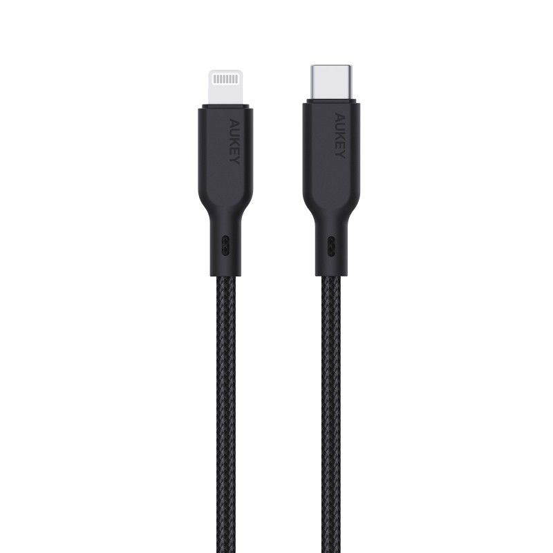 Cablu alimentare si date Aukey, USB Type-C (T) la USB Lighting, 1.2m, 480 Mbps, 87W, braided, negru,  LLTSN1049127  (timbru verde 0.08 lei) -689323787227