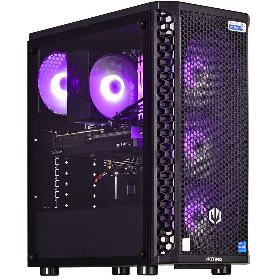 Desktop PC Actina Midi Tower, AMD 5700X (8 C / 16 T, 3.4 GHz - 4.6 GHz), 32 GB RAM, 1 TB SSD, AMD Radeon RX 7800 XT 16 GB, Fara sistem de operare