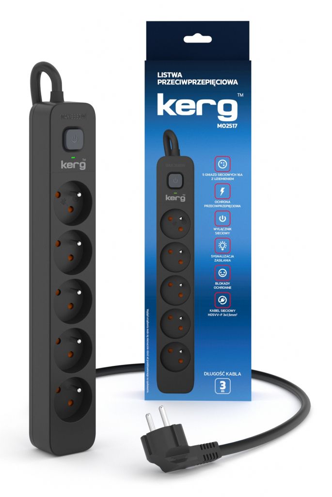 KERG power strip with circuit breaker-5 sockets 16A 3m