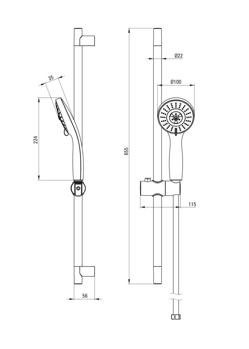 3-function shower set with rail