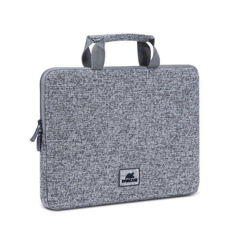 RIVACASE Anvik 13.3  Laptop sleeve  light grey  with handle  waterproof material  plush interior  back pocket for smartphone  business cards  accessories