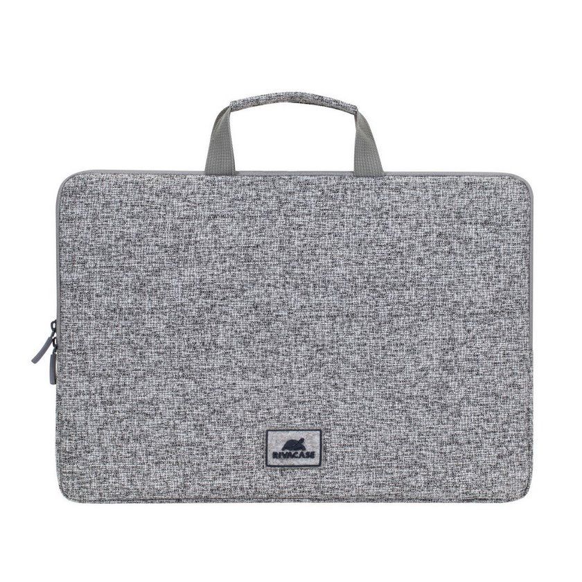 RIVACASE Anvik 15.6  laptop case  grey  with handle  waterproof material  plush interior  back pocket for smartphone  business cards  accessories