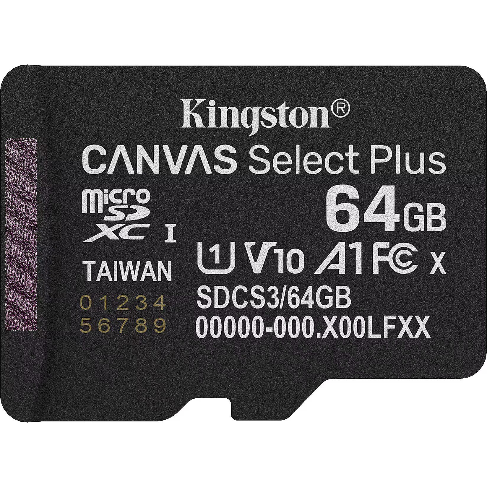 Kingston Technology 64GB micSDXC Canvas Select Plus Gen3 100R A1 Single Pack w/o ADP