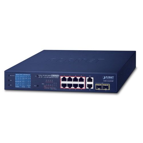 PLANET GSD-1222VHP switch-uri Fara management Gigabit Ethernet (10/100/1000) Power over Ethernet (PoE) Suport 1U Albastru