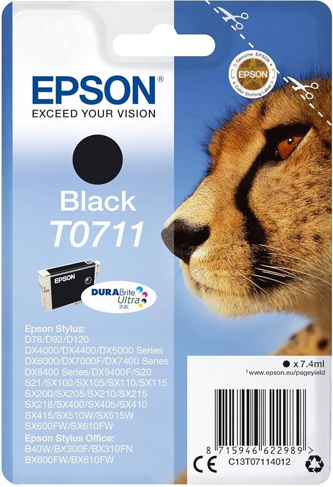 Epson Cheetah Singlepack Black T0711 DURABrite Ultra Ink