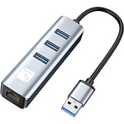 Techly IDATA USB-ETGIGA3AA stații de andocare și replicatoare de porturi pentru calculatoare portabile Prin cablu USB 3.2 Gen 1 (3.1 Gen 1) Type-A Negru, Argint