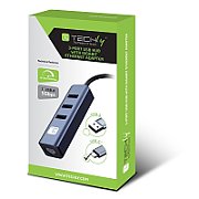 Techly IDATA USB-ETGIGA3CA stații de andocare și replicatoare de porturi pentru calculatoare portabile Prin cablu USB 3.2 Gen 1 (3.1 Gen 1) Type-A + Type-C Negr