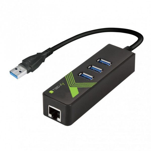 Techly IDATA USB-ETGIGA-3U2 stații de andocare și replicatoare de porturi pentru calculatoare portabile USB 3.2 Gen 1 (3.1 Gen 1) Type-A Negru