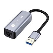 Techly IDATA USB-ETGIGA-AA stații de andocare și replicatoare de porturi pentru calculatoare portabile Prin cablu USB 3.2 Gen 1 (3.1 Gen 1) Type-A Negru, Argint