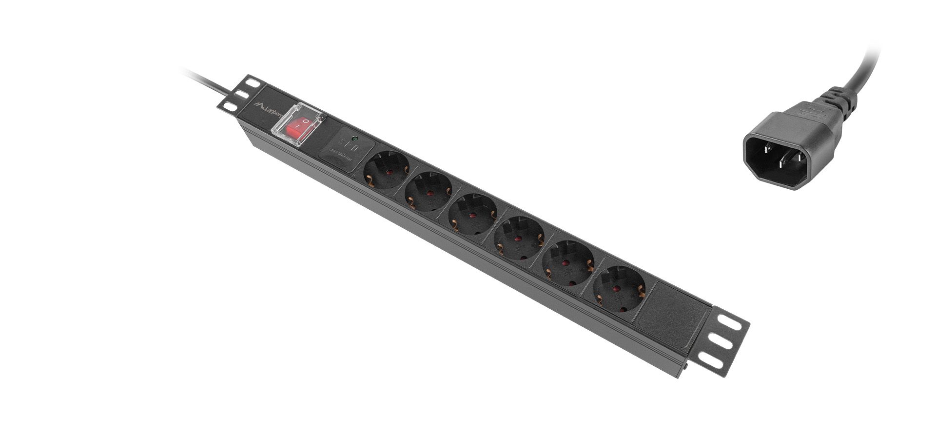 Lanberg Power Distribution Unit (PDU) 19  1U 10A 2m 6x Schuko Outlets Black C14