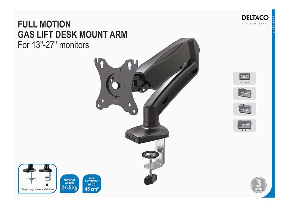 Deltaco ARM-534 monitor mount / stand 68.6 cm (27 ) Desk Black