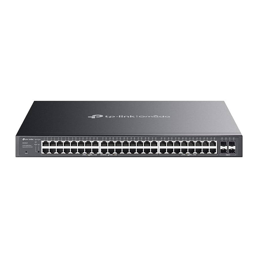 Omada 52-Port Gigabit Smart Switch with 32-Port PoE+ PORT: 48× Gigabit Ports (32×PoE+ and 16× Non-PoE), 4× Gigabit SFP Slots SPEC: 32× 802.3at/af, 230 W PoE Power, 1U 19-inch Rack-mountable Steel Case, Fanless FEATURE: Integration with Omada SDN Controller, Static Routing, 802.1Q VLAN