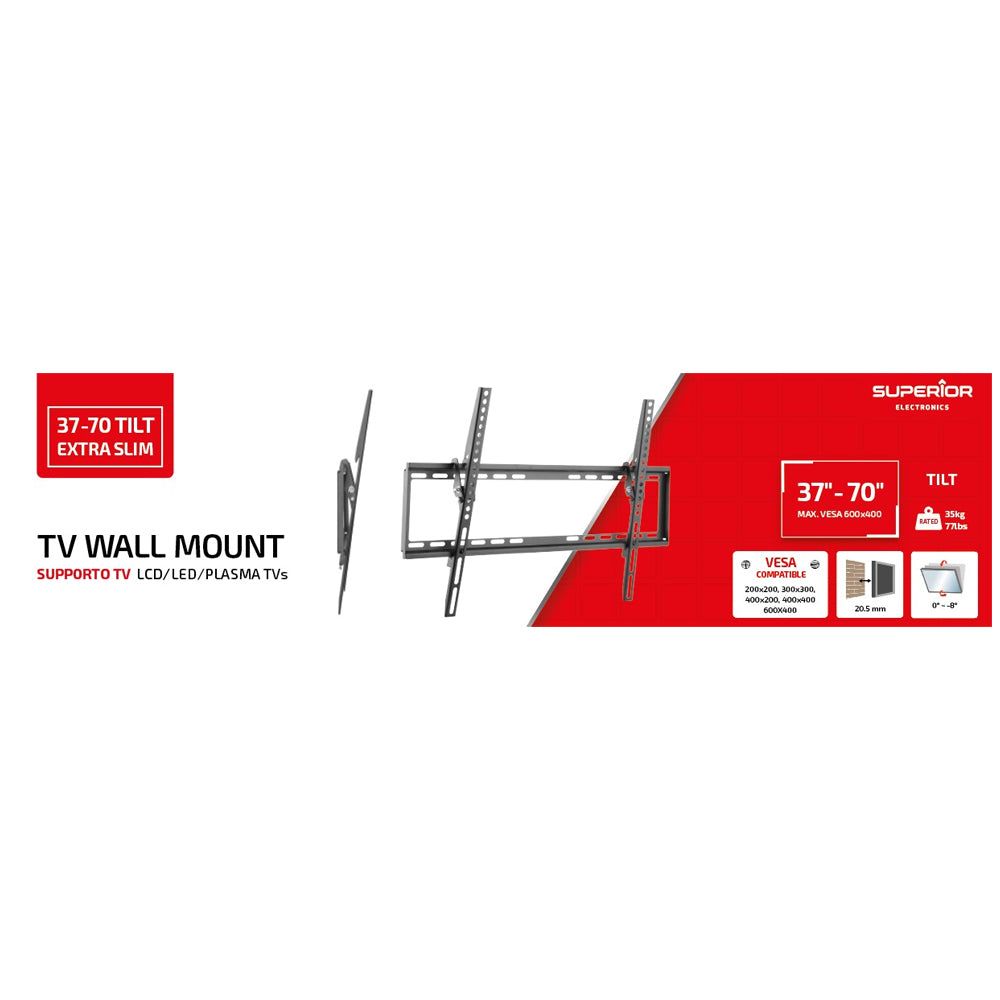 SUPORT de perete Superior, pt 1 TV/monitor plat, diagonala compatibila 37-70 inch, unghi reglabil 8 grade, VESA compatibil max 600400, max 35 Kg  SUPSTV015 