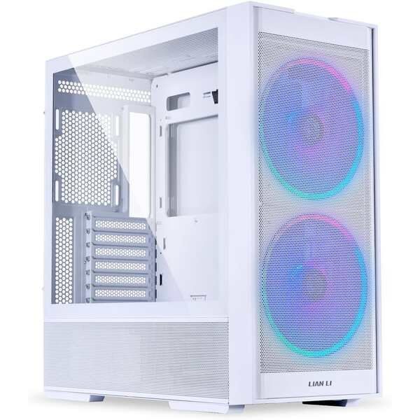Carcasa LIAN LI LANCOOL 206 Mid Tower RGB ALB, Tempered Glass, Sloturi Expansiune 7, Drive Bays: 2x3.5  sau 1x2.5  1x 3.5 , Ventilatoare Suportate: 9 (spate: 1x120mm, sus: 3x120mm sau 2x140mm, fata: 3x120mm sau 2x140mm sau 2x160mm, invaluit in sursa: 2x120mm), Ventilatoare Incluse: 2x160mm Format