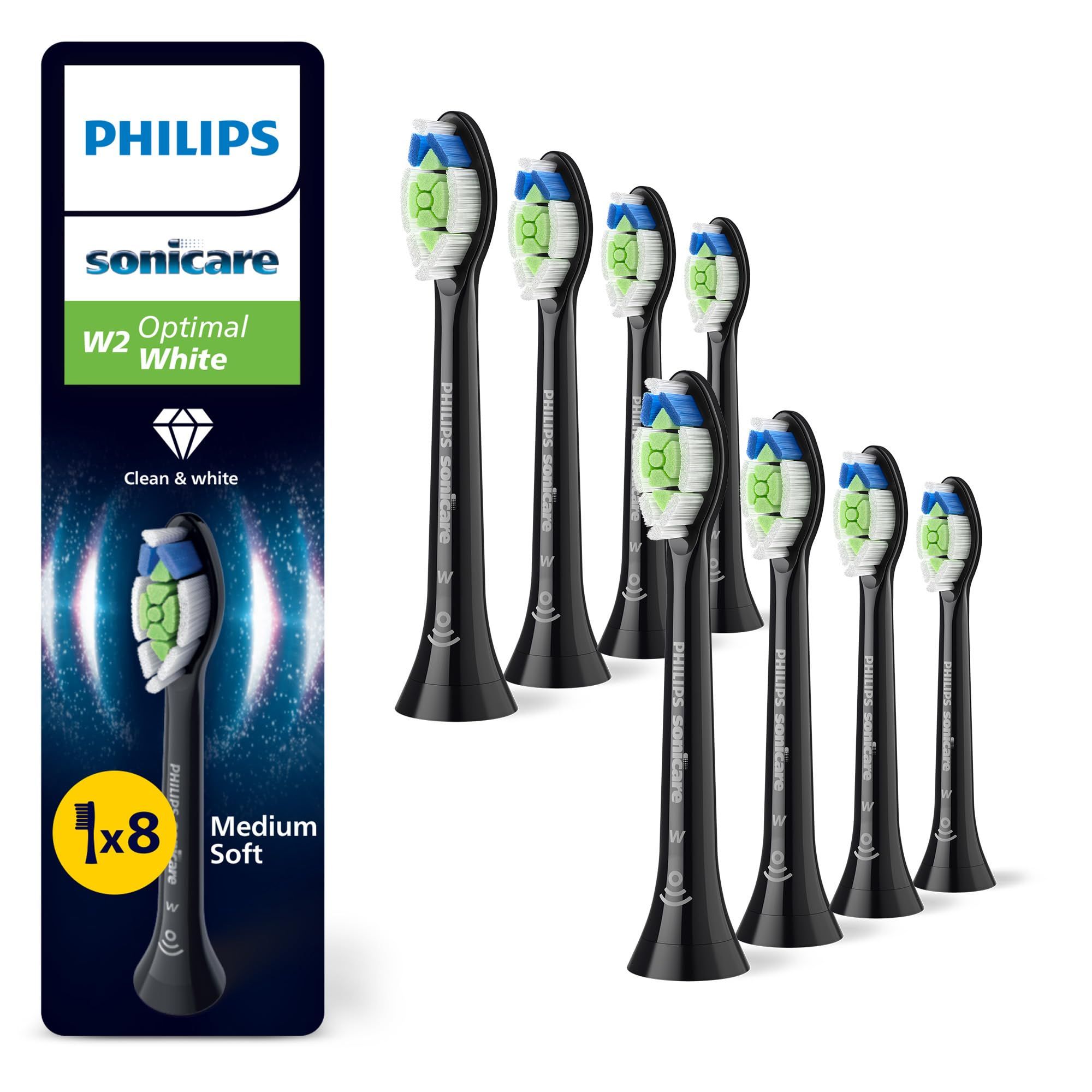 Rezerve Philips Sonicare Optimal White HX6068/88, pachet de 8 capete de periere, Standard, click-on, sincronizarea modurilor BrushSync, Negru