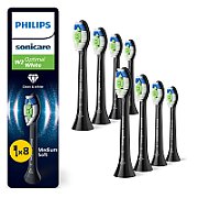 Rezerve Philips Sonicare Optimal White HX6068/88, pachet de 8 capete de periere, Standard, click-on, sincronizarea modurilor BrushSync, Negru