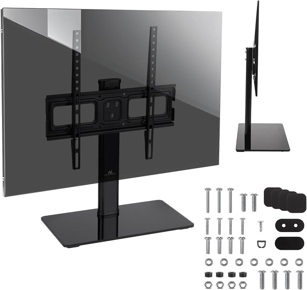 Maclean MC-450 Universal TV Stand for TV Cabinet max. 40kg  max. VESA 400x400 32-65  Tempered Glass Base 3-Level Height Adjustment