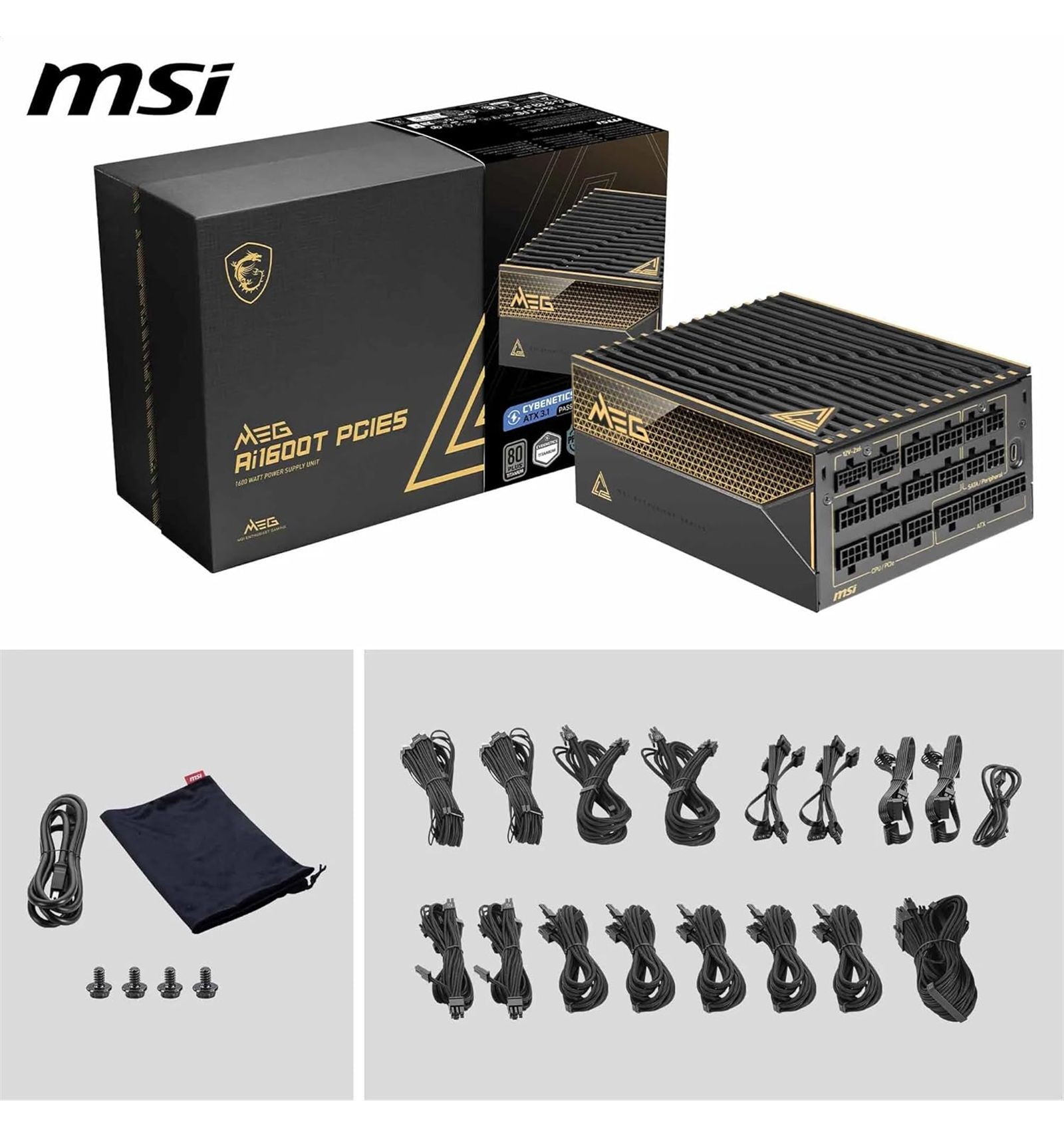 MSI MEG Ai1600T 1600W PCIE5 80+ Titanium power supply (306-7ZPEX11-CE0)