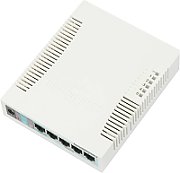 MikroTik RB260GS with 5 Gigabit ports and SFP cage, SwOS, plastic case, PSU