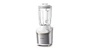 Blender de mare viteza Philips HR3760/01, 1500 W, vas de sticla capacitate 2 l, corp din metal alb, 4 lame zimțate, setari de viteza variabila, presetare si funcție impuls, ecran LED si buton, alb