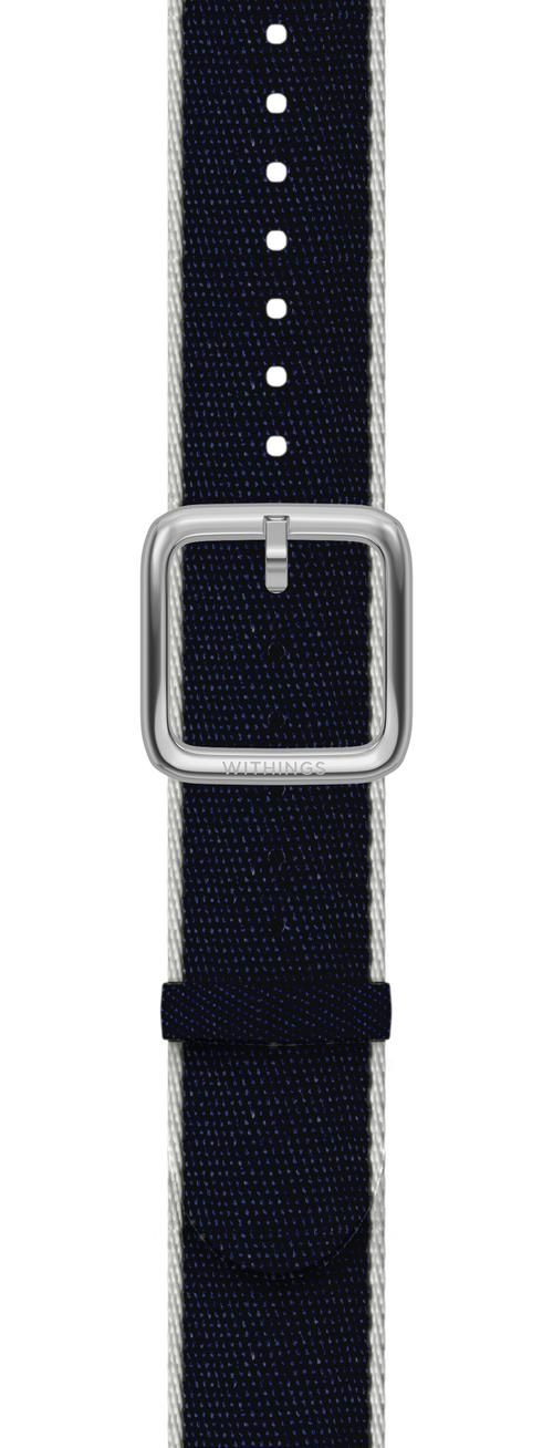 Withings Polyethylene terephthalate Wristband 18mm w Silver buckle for Scanwatch 38mm, Steel HR 36mm, Withings Move, Move ECG, Steel - Blue & White