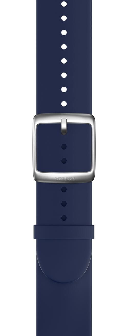 Withings Fluoroelastomer silicone Wristband 20mm w Silver buckle for Scanwatch 42mm, Scanwatch Horizon, Steel HR 40mm, Steel HR Sport - Night Blue