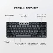 Satechi SM1 Slim Mechanical Backlit Bluetooth Keyboard (Windows Keycaps - Windows, Left Alt, Right Alt 2.4GHz USB Receiver) - Black