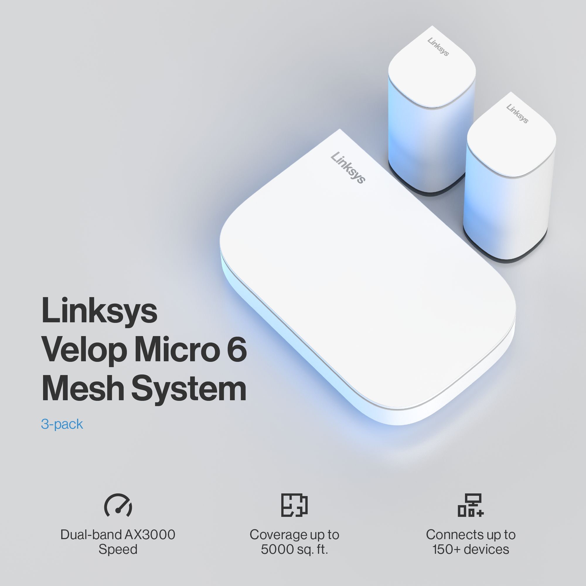 Linksys Velop Micro 6 Dual-band Mesh WiFi System, 3-Pack