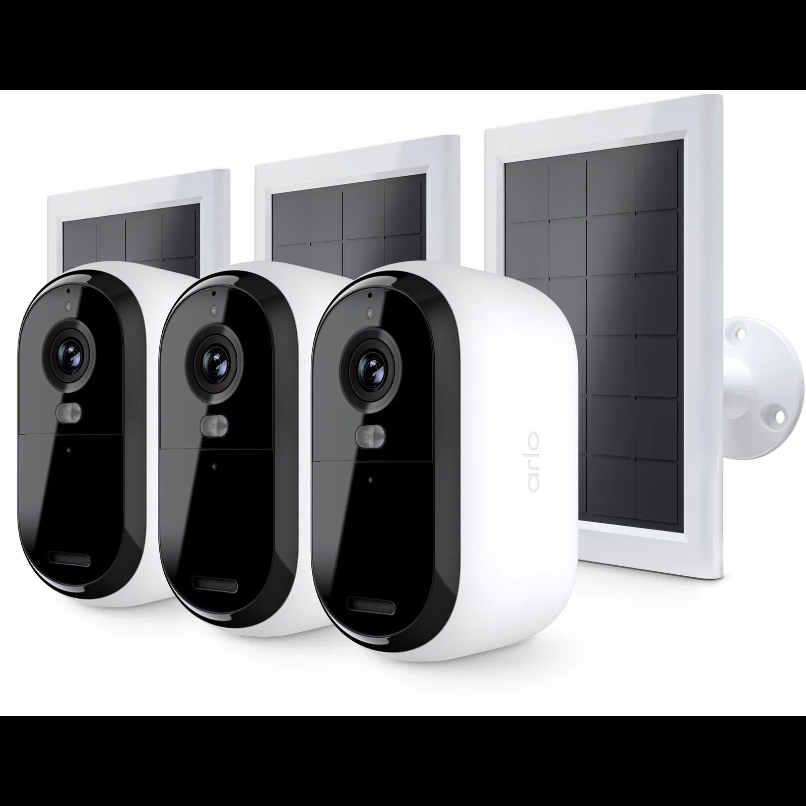 Arlo Essential (Gen.2) Bundle 2K Outdoor Security Camera - 3 Camera Kit + 3 Essential Solar Panel Charger - White