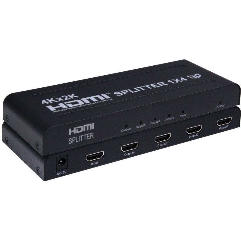 Splitter HDMI 4 porturi, 1 intrare - 4 iesiri, 4K, FULL HD, 3D, alimentator, PremiumCord