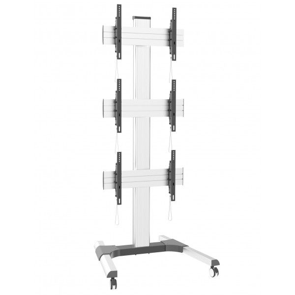 Stand TV mobil pe roti, Video Wall, suporta 3 televizoare, 32-55 inch, Argintiu, Techly