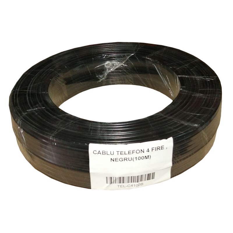 Cablu telefon 4 fire, negru (100m)