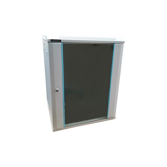 Rack 18U 600x600, montare pe perete, usa din sticla, panouri laterale detasabile si securizate, dezasamblat, culoare gri RAL 7035, DATEUP