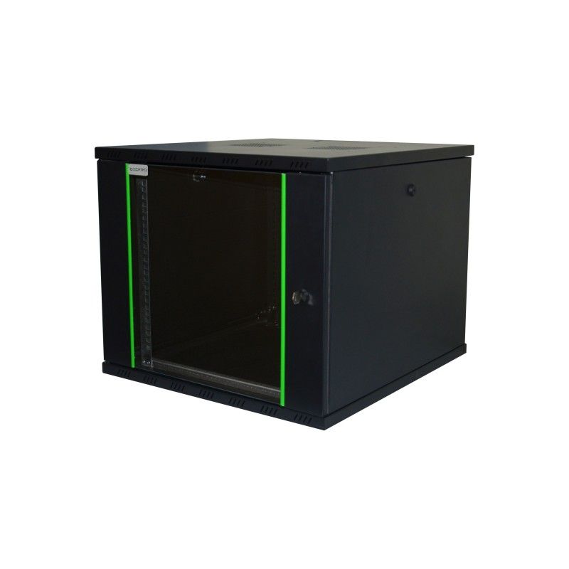 Rack 19'' 15U 600x600, de perete, usa din sticla, panouri detasabile si securizate, dezasamblat, capacitate 100kg, negru RAL9005, D-META-2, DECKRO