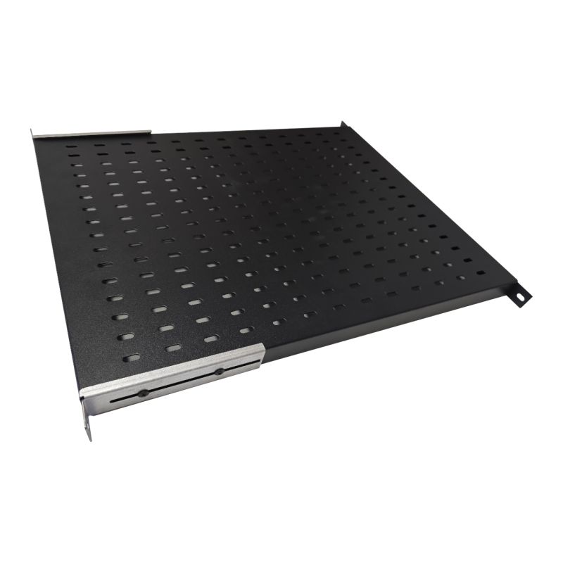 Raft fix cu prindere reglabila 19'' 1U, 340-380mm, universal, fixare fata si spate, pentru rack cu adancime 600mm, sarcina 50kg, negru, DECKRO