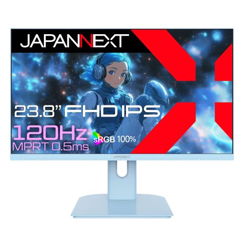 JAPANNEXT Monitor 23.8  IPS Full HD (1920 x 1080), 120Hz, 0.5ms, Height & Tilt Adjustment, Speakers, Pastel Blue